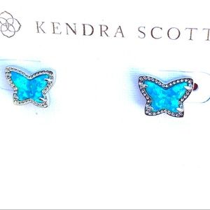 Kendra Scott Lillia Butterfly Turquoise Kyocera Opal Studs in silver color